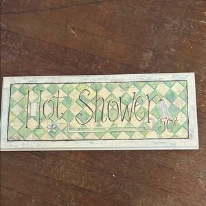 Hot Shower Wood Wall Art Sign - Green and Cream Checkerboard